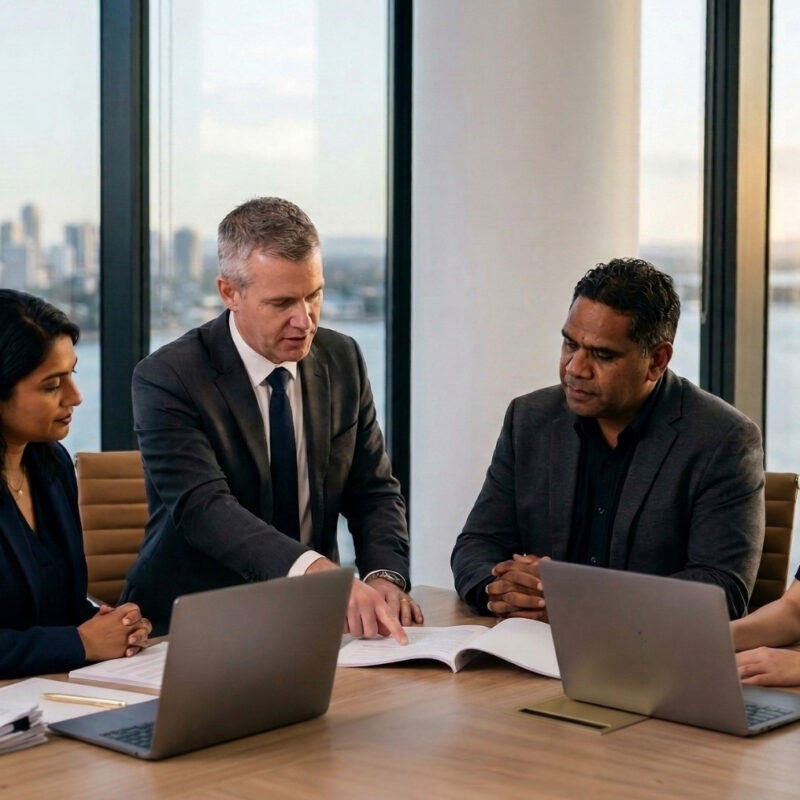 Team of Gold Coast Commercial Litigation Lawyers talking to a client about insolvency and bankruptcy